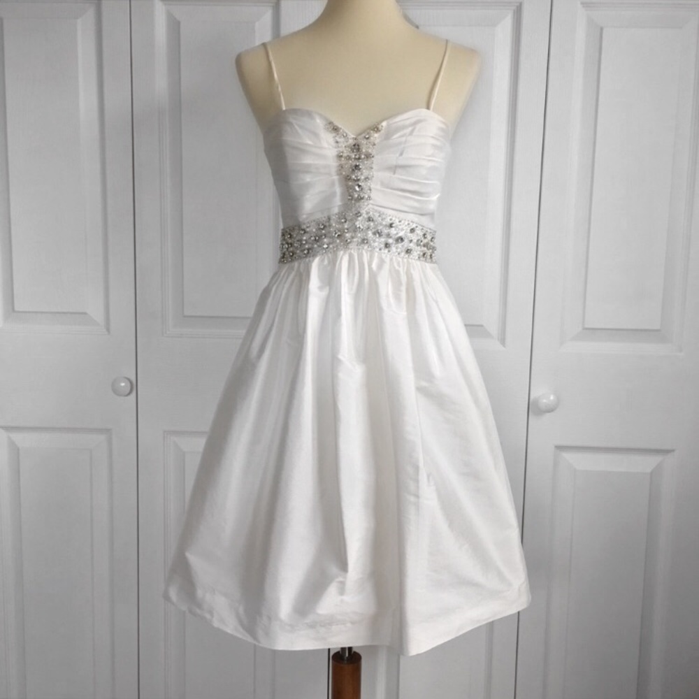 White Beaded Spaghetti Strap Cocktail Dress